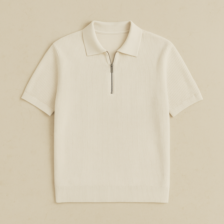 Beige polo met rits katoen heren