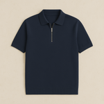 Blauw polo met rits katoen heren