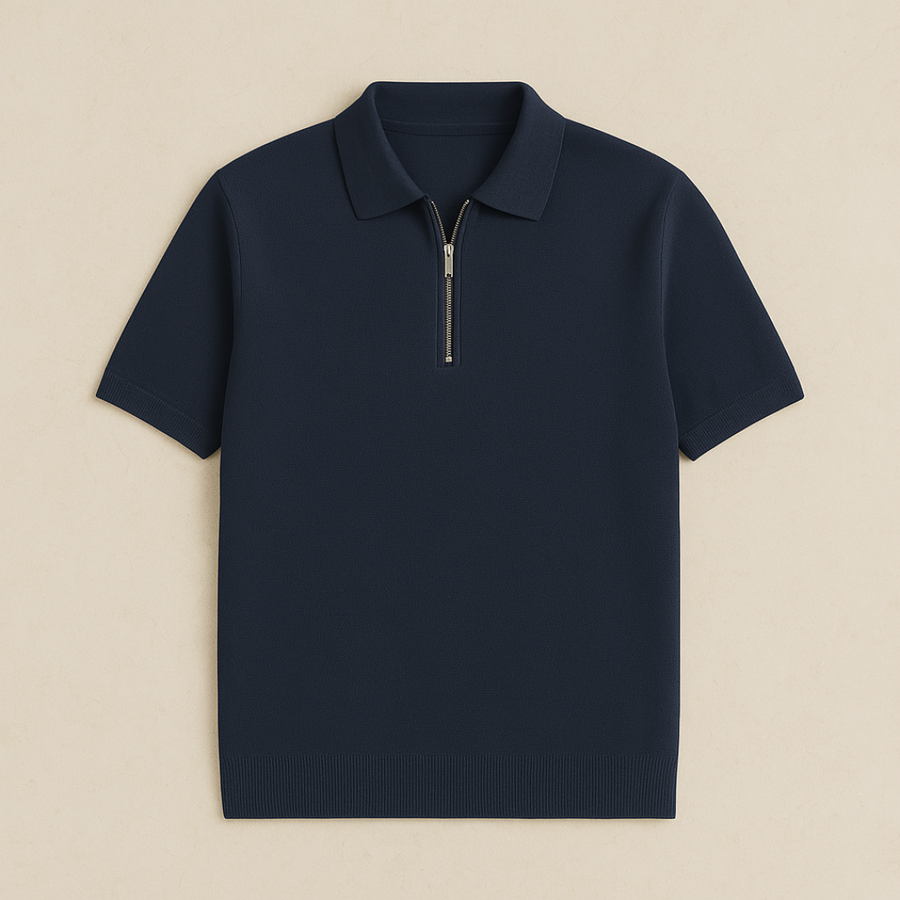 Blauw polo met rits katoen heren