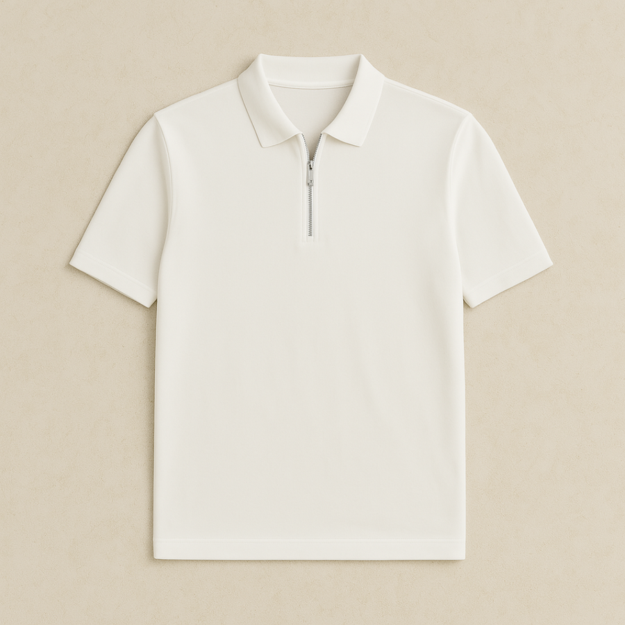 Wit polo met rits katoen heren