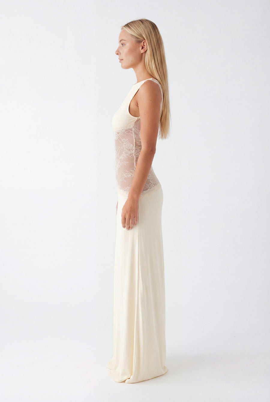 Maxi jurk met open rug en kant Dames