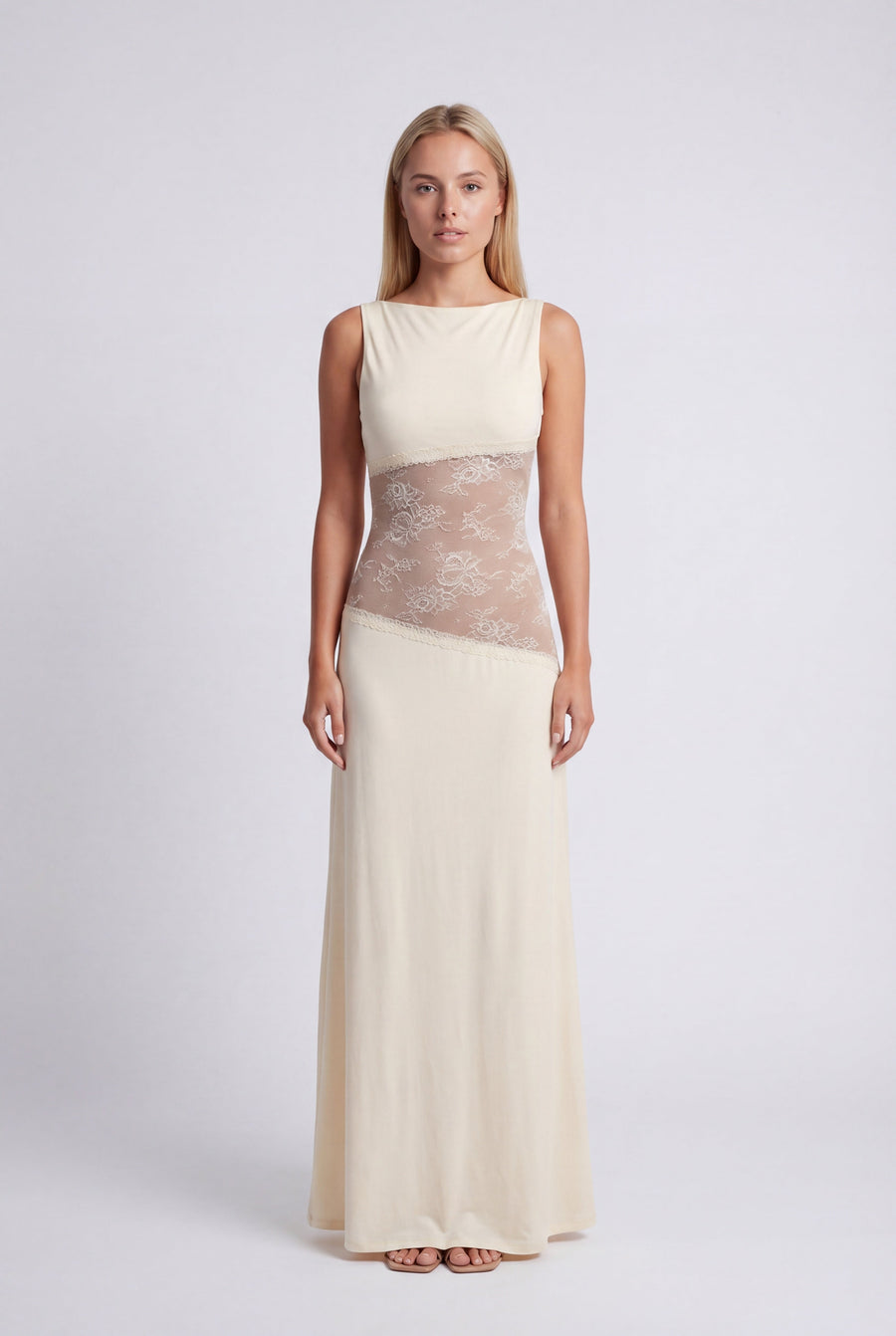 Maxi jurk met open rug en kant Dames