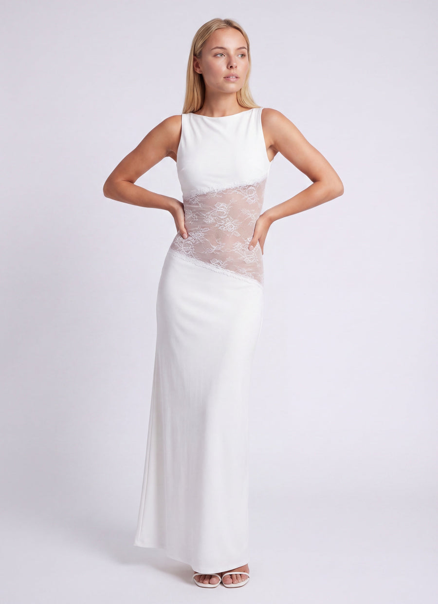Maxi jurk met open rug en kant Dames