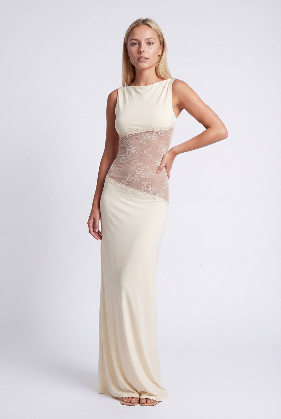 Maxi jurk met open rug en kant Dames