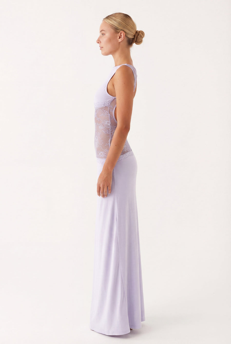 Maxi jurk met open rug en kant Dames