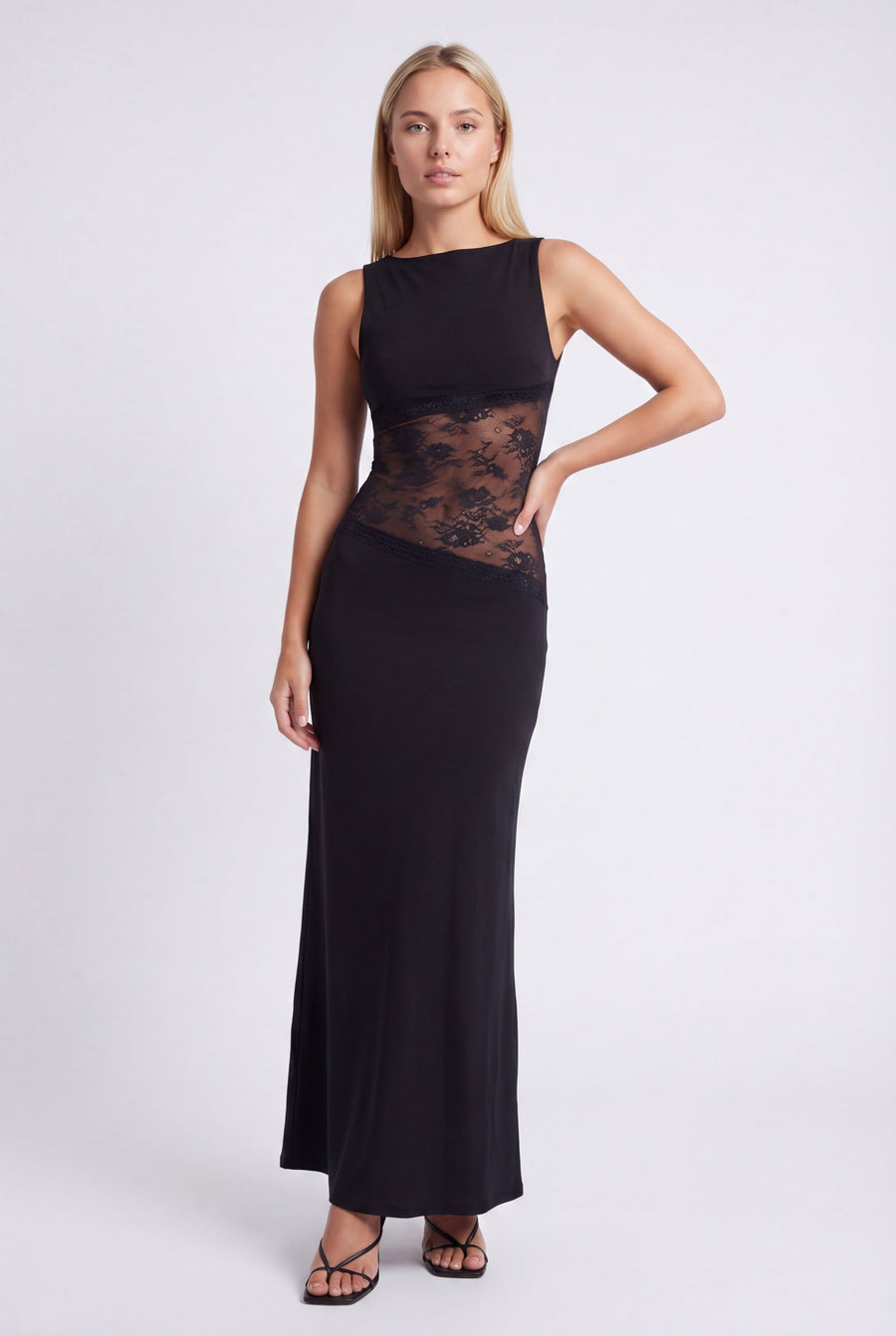 Maxi jurk met open rug en kant Dames
