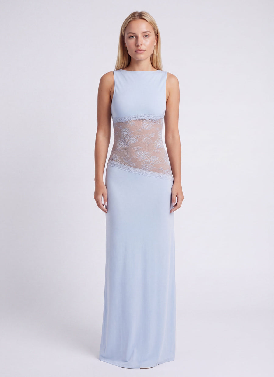 Maxi jurk met open rug en kant Dames