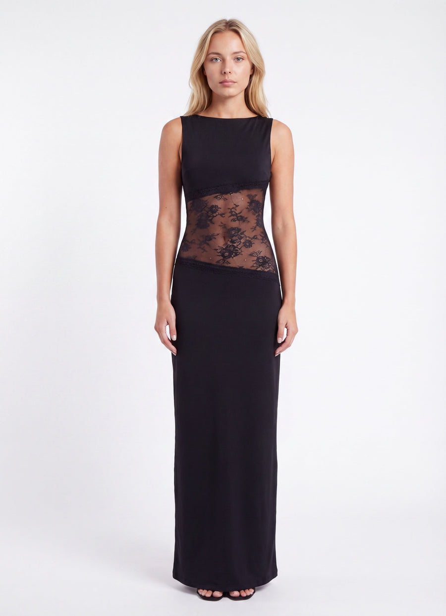 Maxi jurk met open rug en kant Dames