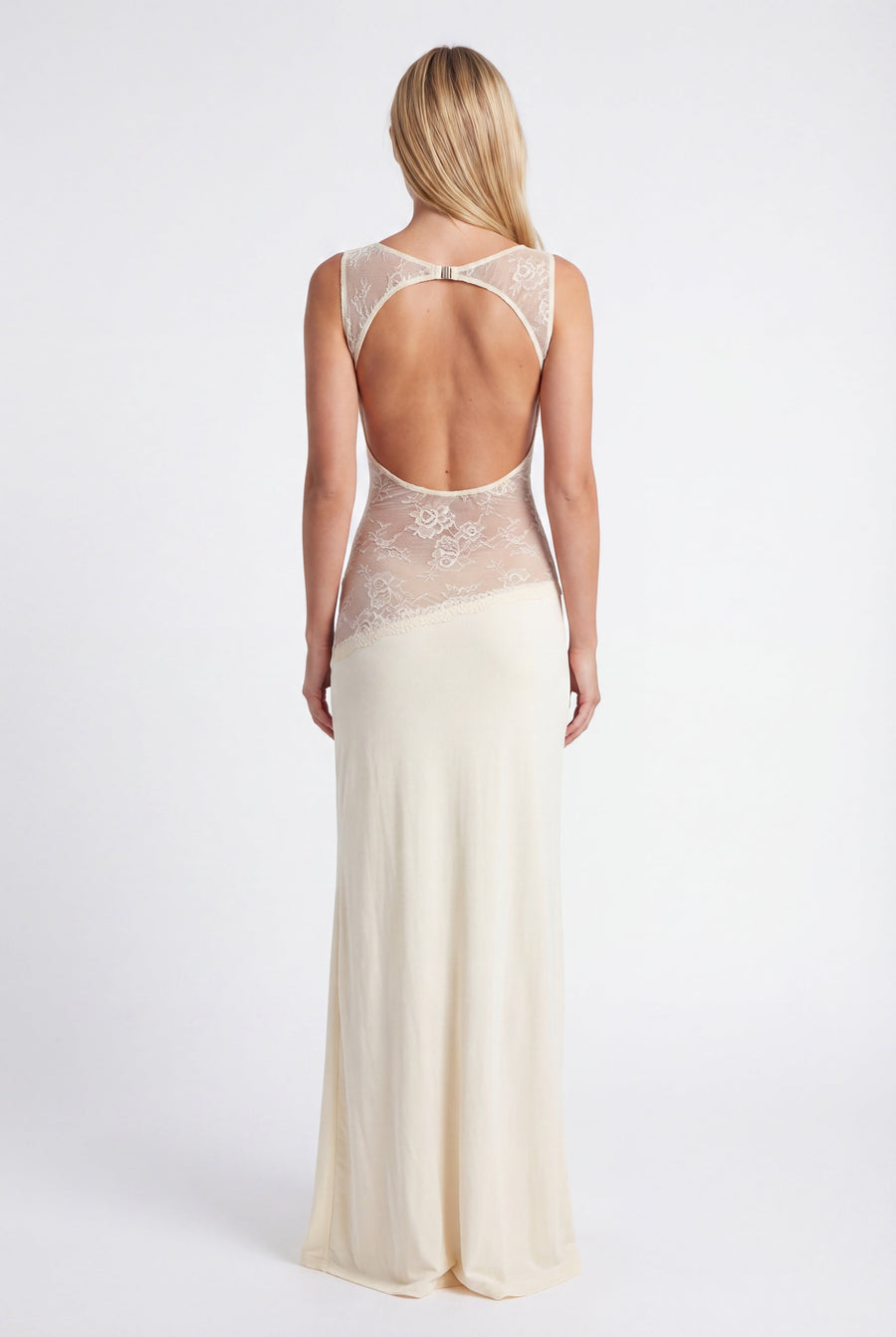 Maxi jurk met open rug en kant Dames