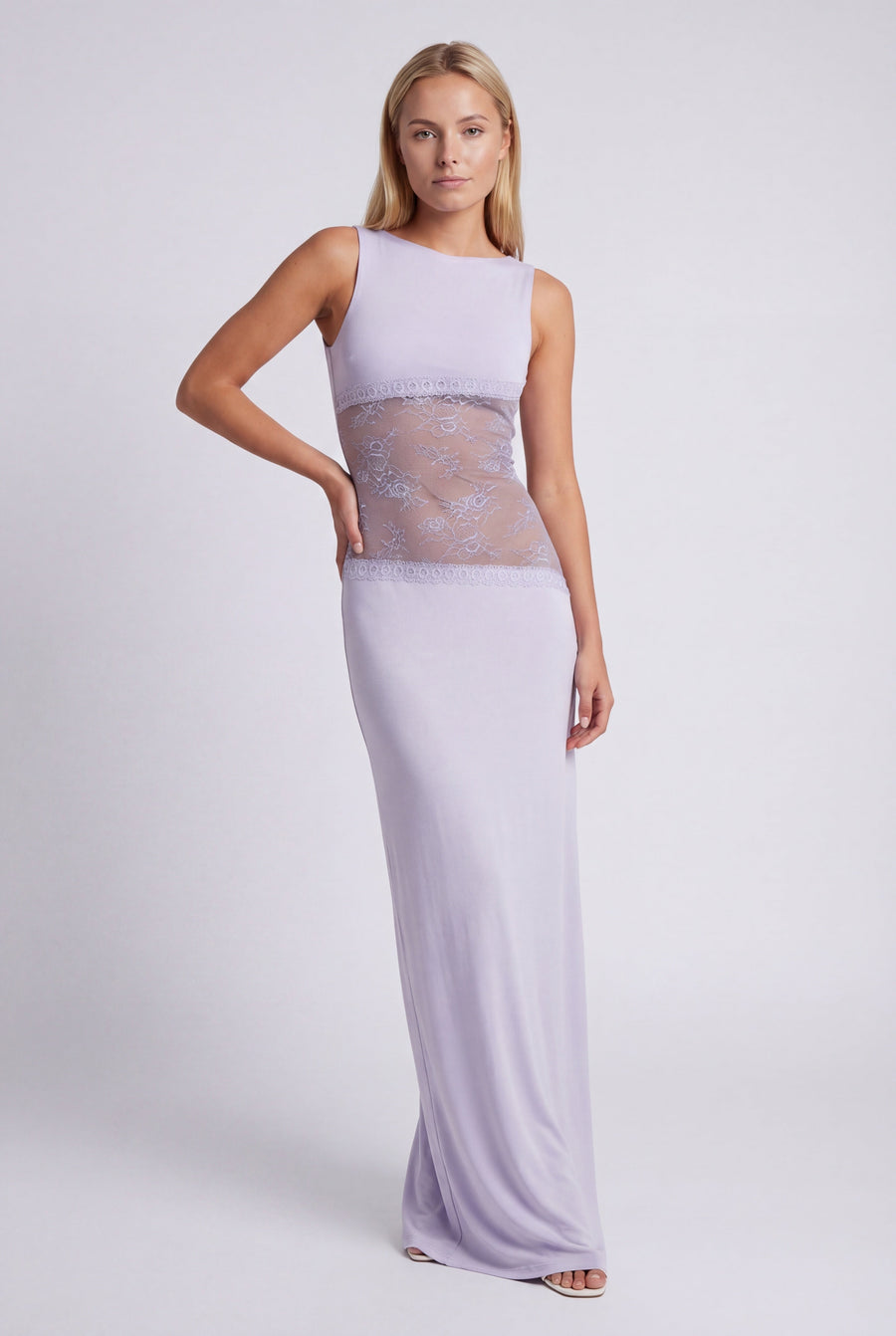 Maxi jurk met open rug en kant Dames