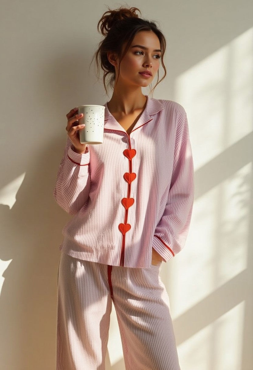 Pyjama Set met Hartjesknopen Dames