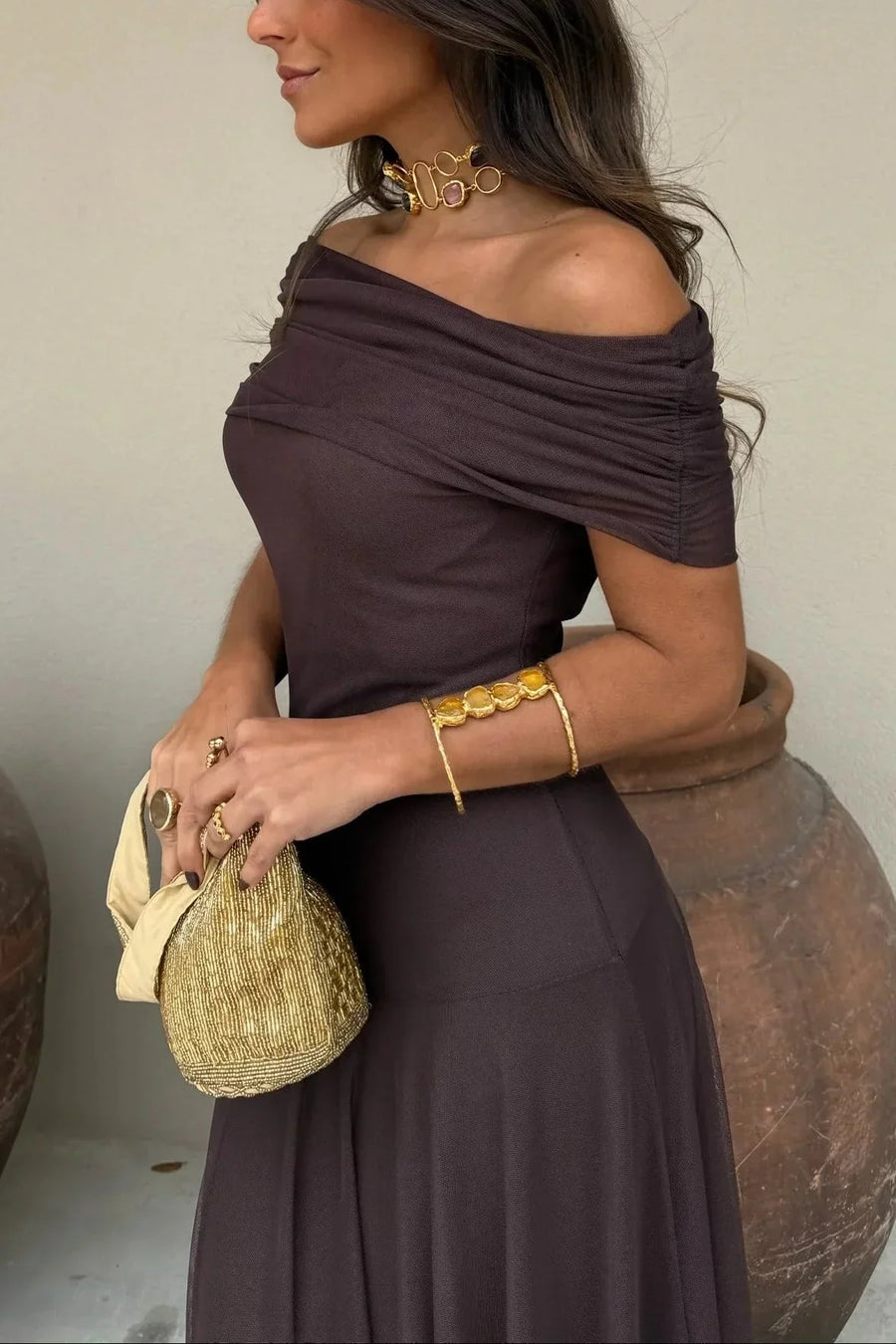 Geplooide maxi zomer jurk Dames