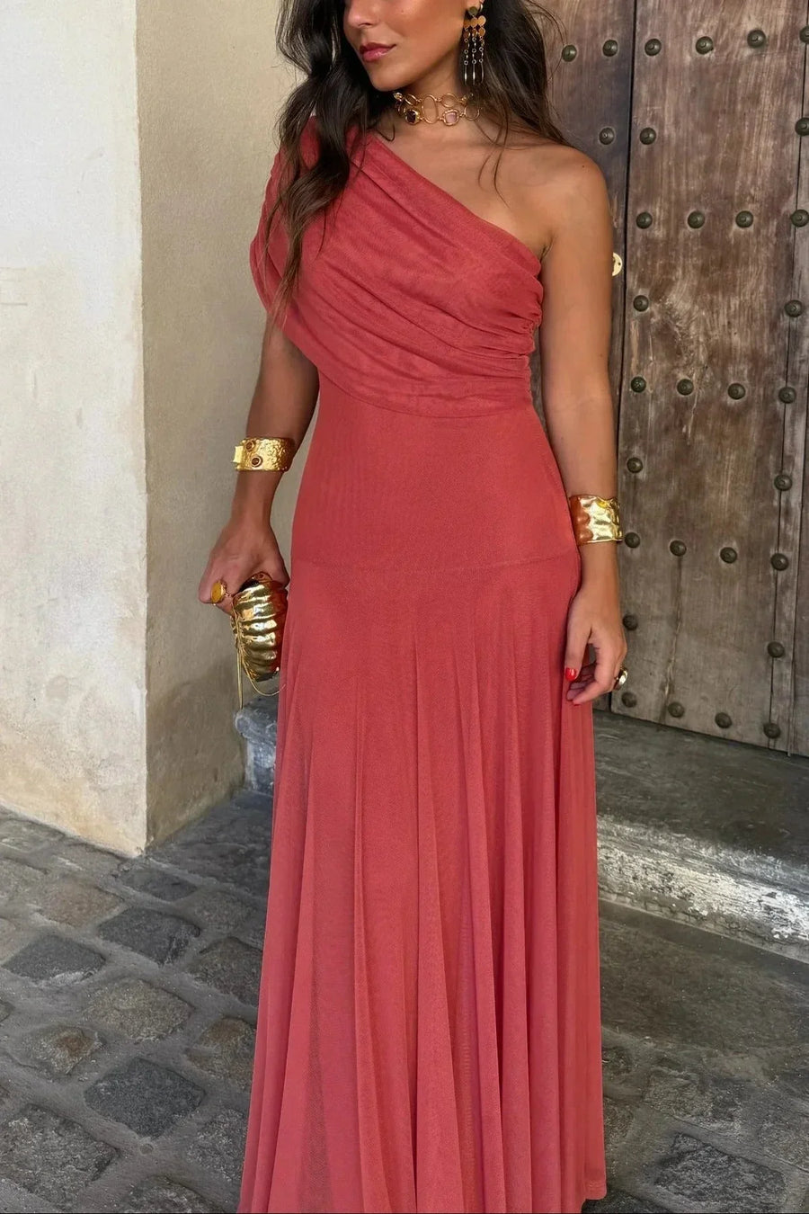 Geplooide maxi zomer jurk Dames
