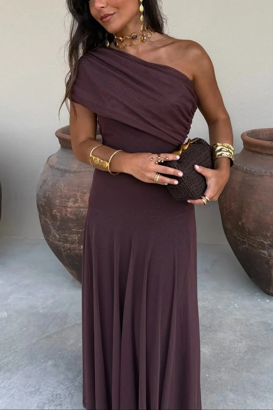 Geplooide maxi zomer jurk Dames