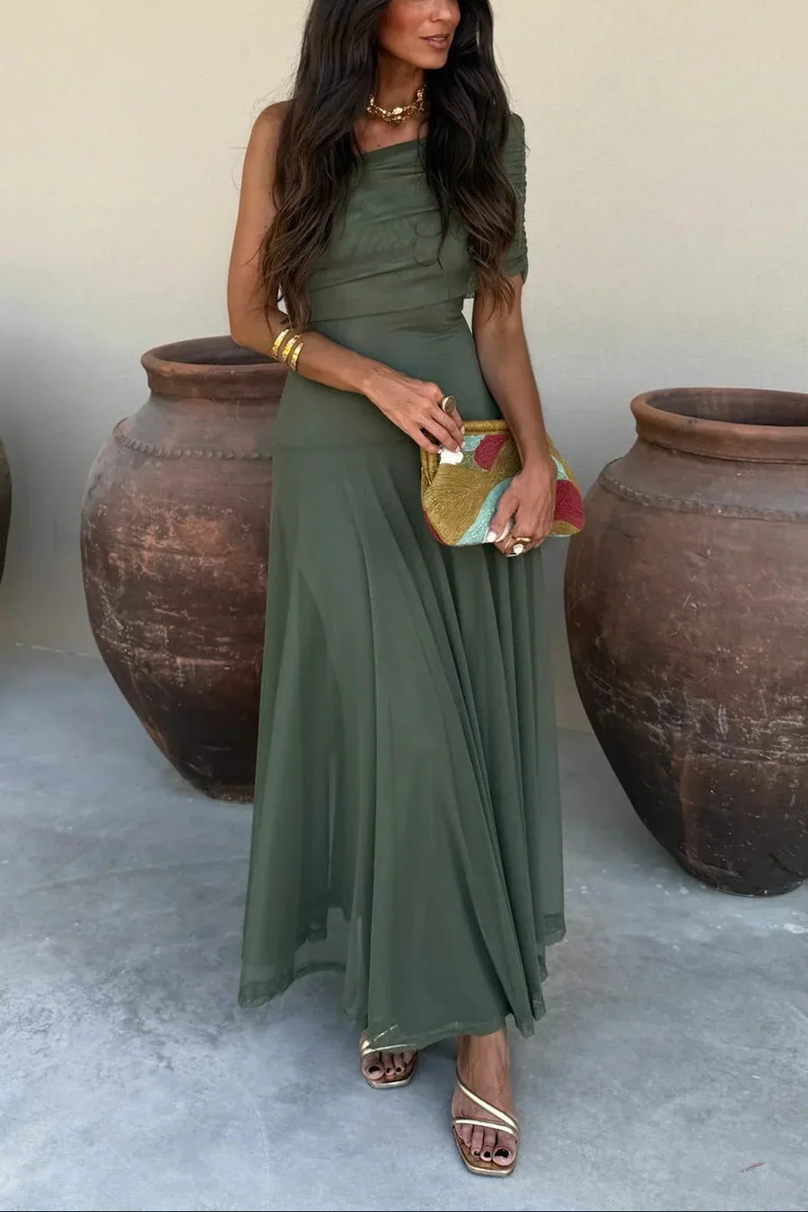 Geplooide maxi zomer jurk Dames