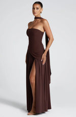 Maxi jurk met korset en split Dames