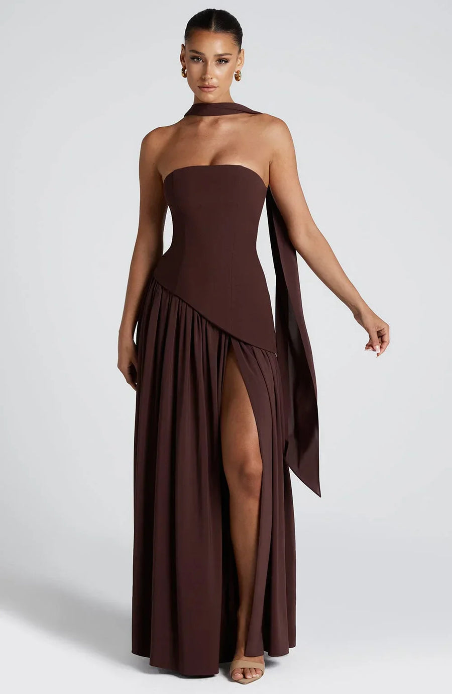 Maxi jurk met korset en split Dames