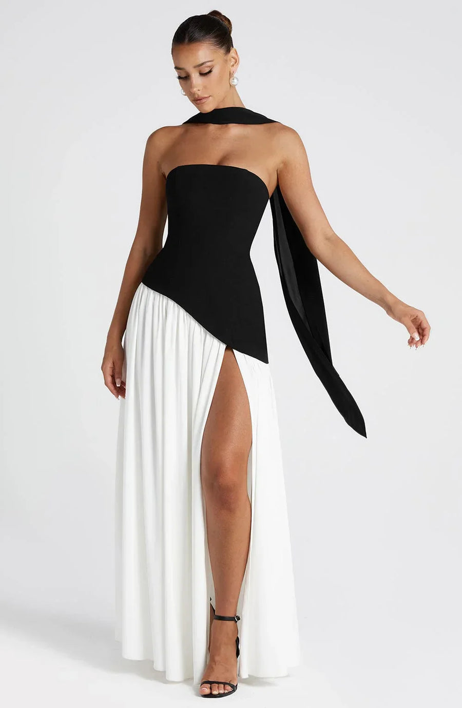 Maxi jurk met korset en split Dames