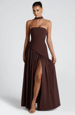 Maxi jurk met korset en split Dames