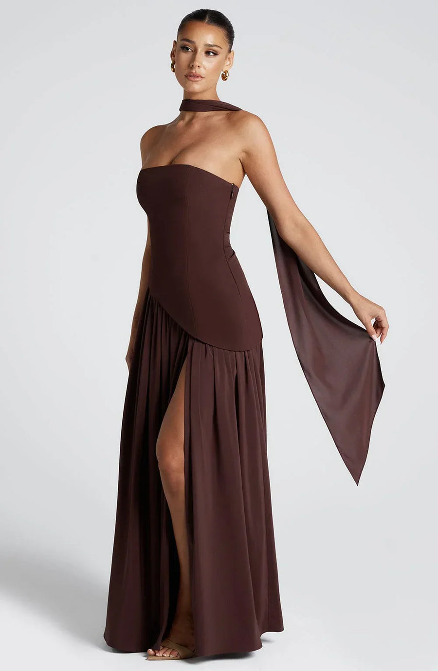 Maxi jurk met korset en split Dames