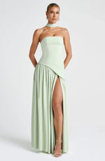Maxi jurk met korset en split Dames