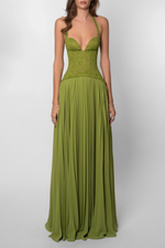 Maxi jurk met korset en plooien Dames