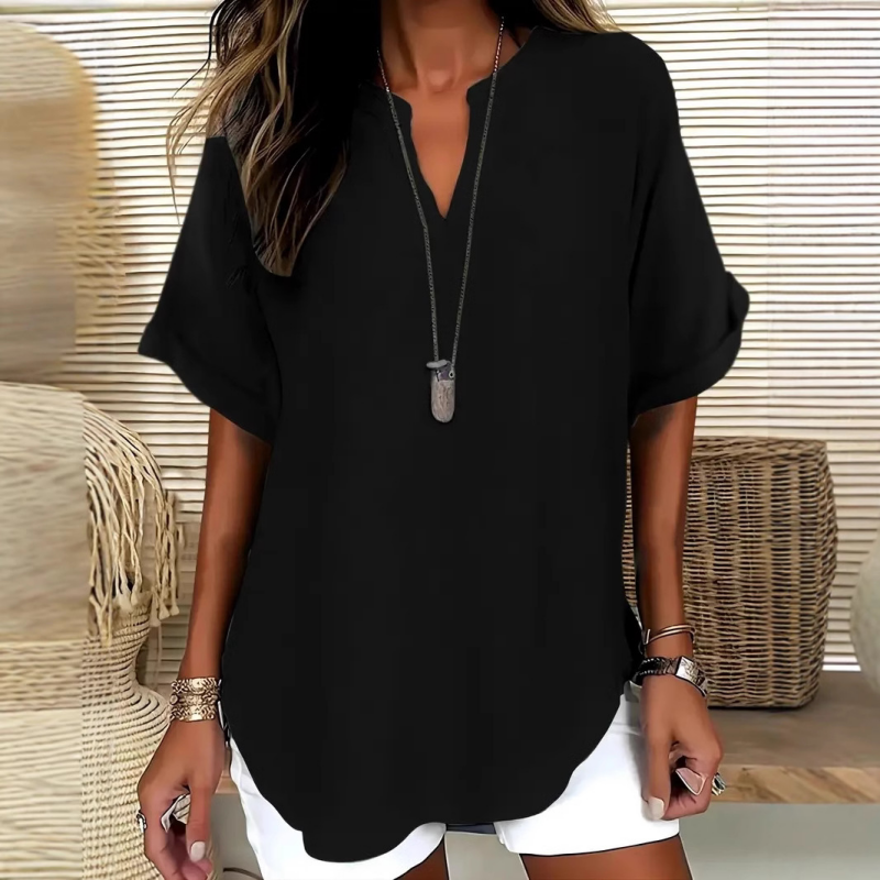 Losvallende blouse met V-hals Dames