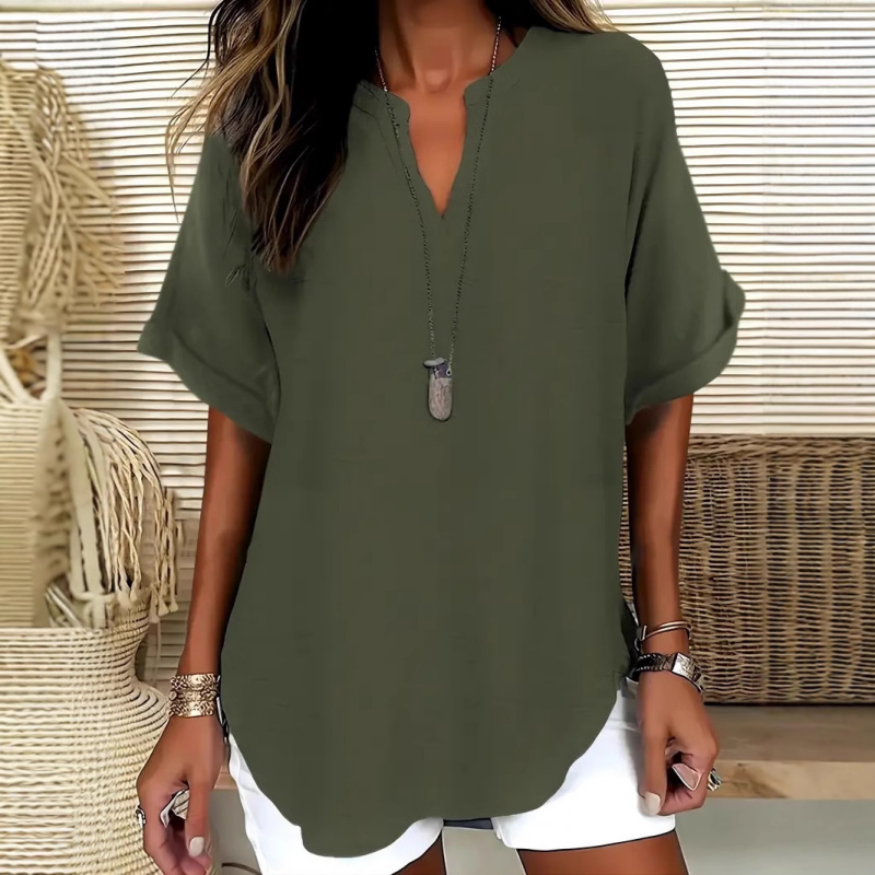 Losvallende blouse met V-hals Dames