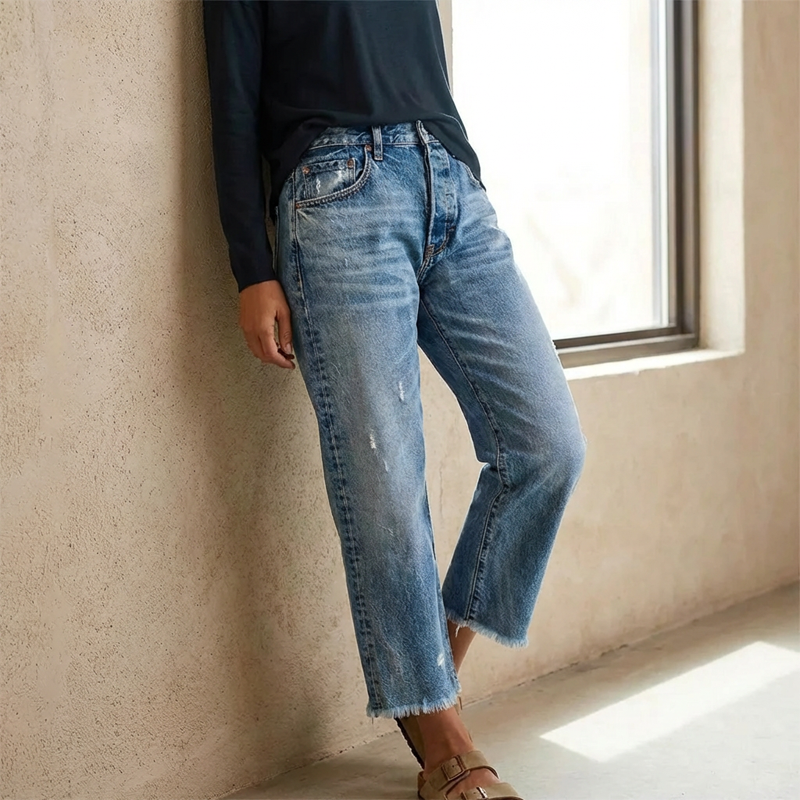 Korte retro denim jeans Dames
