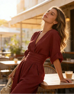 Losvallende jumpsuit met V-hals Dames