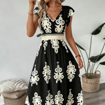 Maxi jurk met V-Hals en getailleerde taille Dames