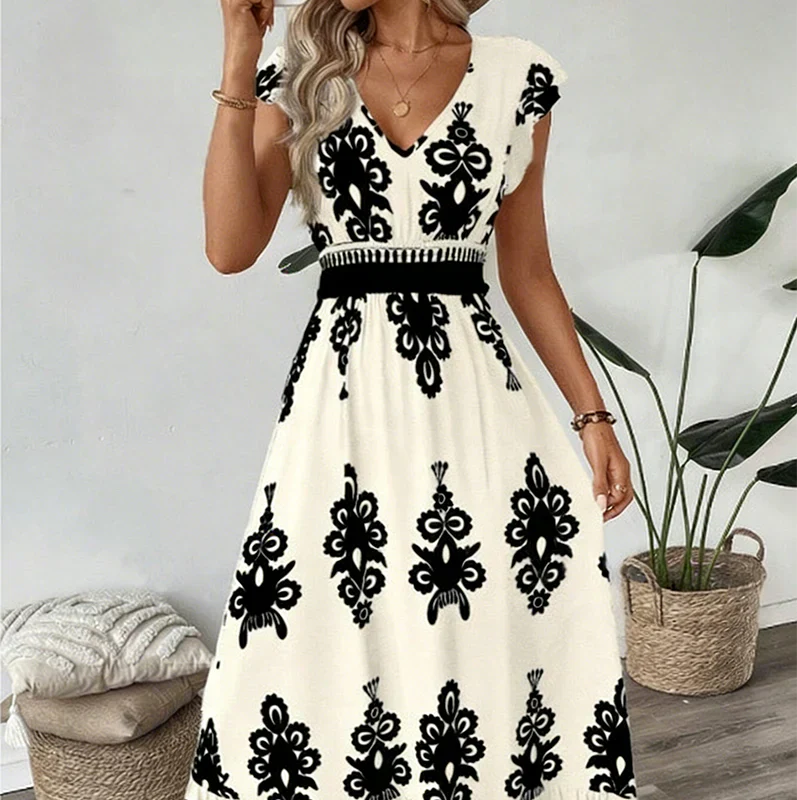 Maxi jurk met V-Hals en getailleerde taille Dames