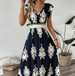 Maxi jurk met V-Hals en getailleerde taille Dames