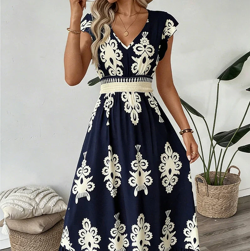 Maxi jurk met V-Hals en getailleerde taille Dames