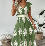 Maxi jurk met V-Hals en getailleerde taille Dames