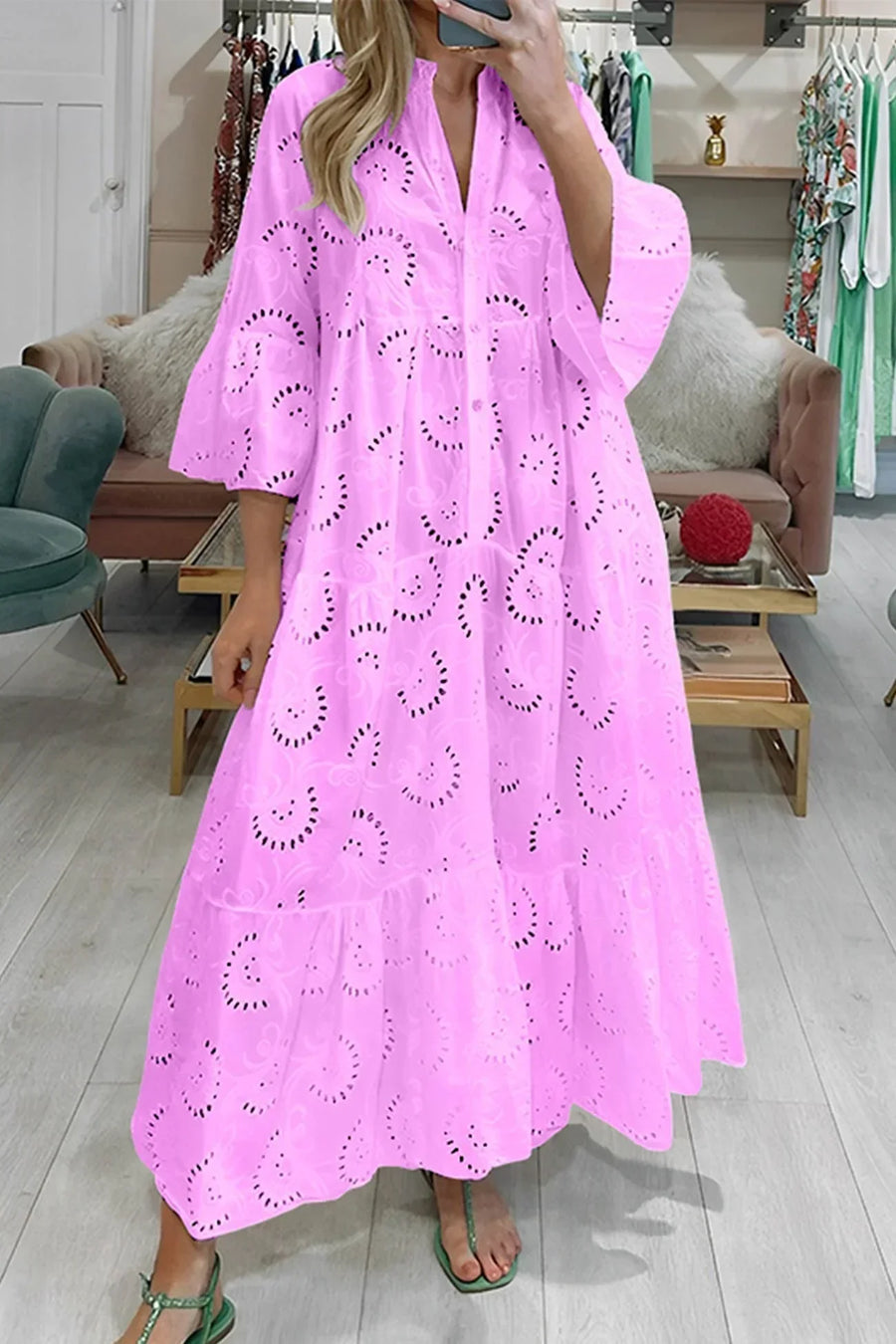 Geborduurde kanten maxi jurk Dames
