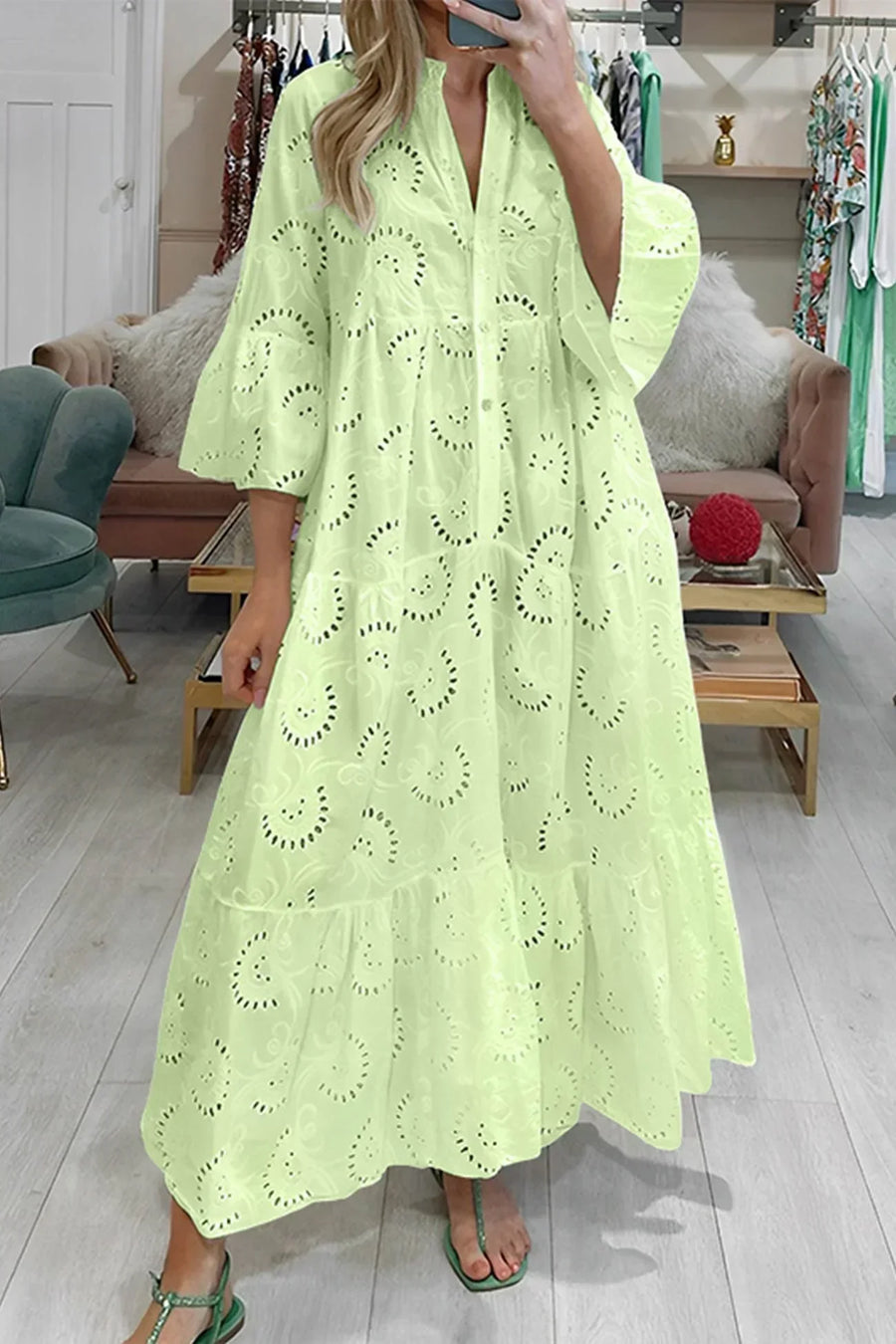 Geborduurde kanten maxi jurk Dames
