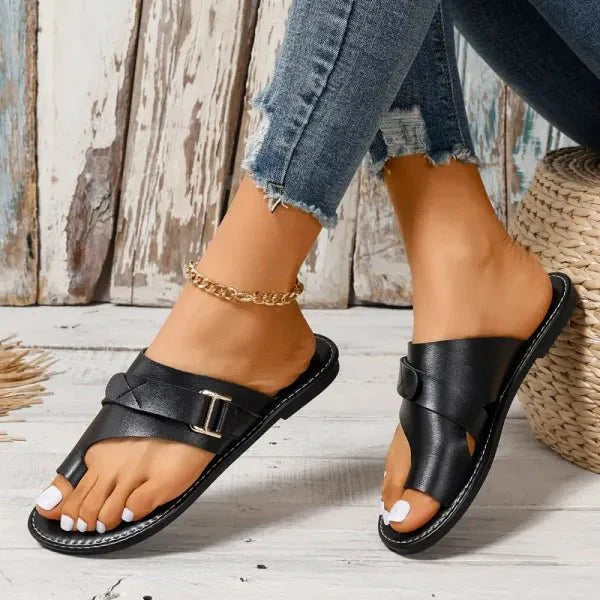 PU leren sandalen met teenring Dames