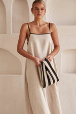 Linnenlook maxi jurk met spaghettibandjes Dames
