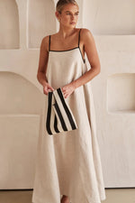 Linnenlook maxi jurk met spaghettibandjes Dames