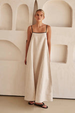 Linnenlook maxi jurk met spaghettibandjes Dames