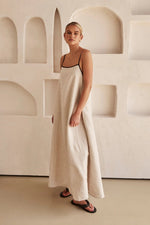 Linnenlook maxi jurk met spaghettibandjes Dames