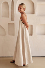 Linnenlook maxi jurk met spaghettibandjes Dames