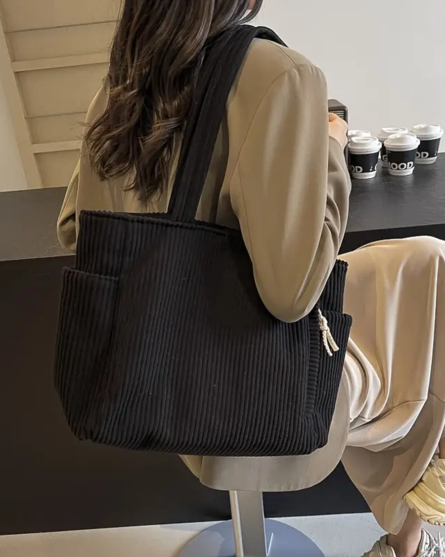 Corduroy tote bag met zijvakken Dames