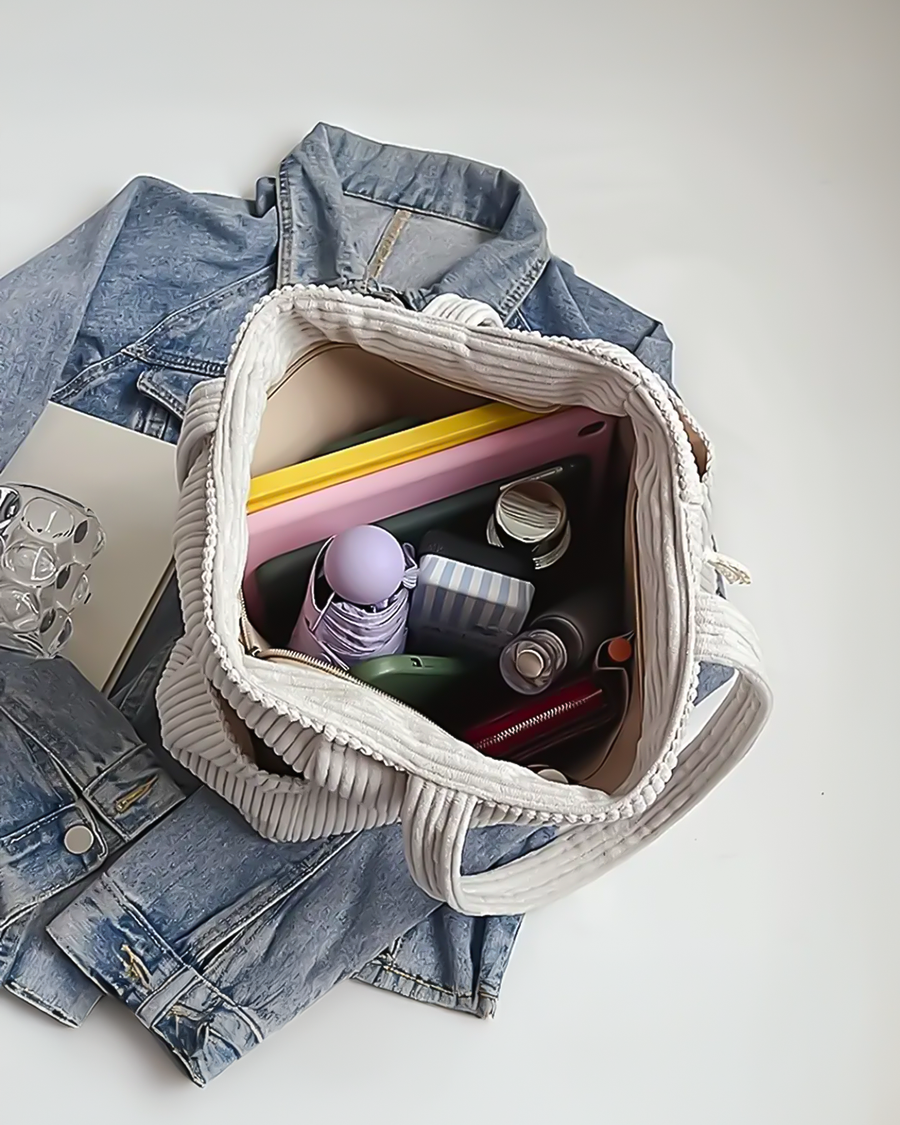 Corduroy tote bag met zijvakken Dames