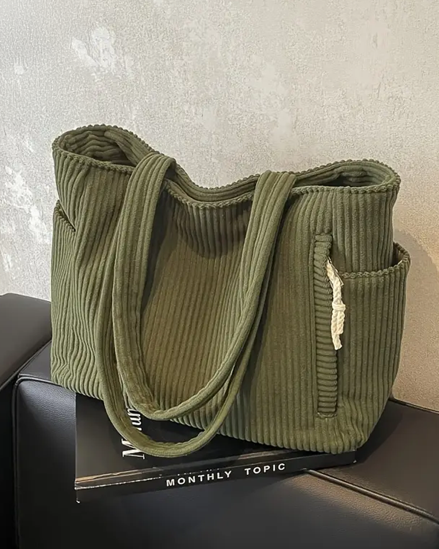Corduroy tote bag met zijvakken Dames