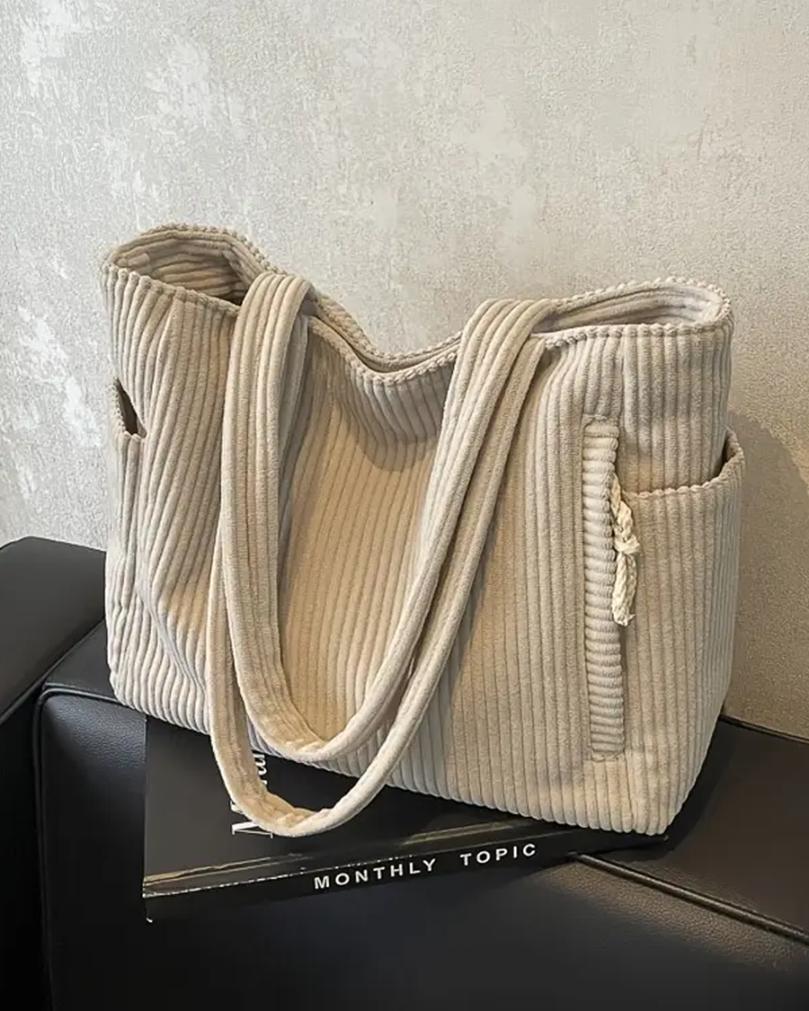 Corduroy tote bag met zijvakken Dames