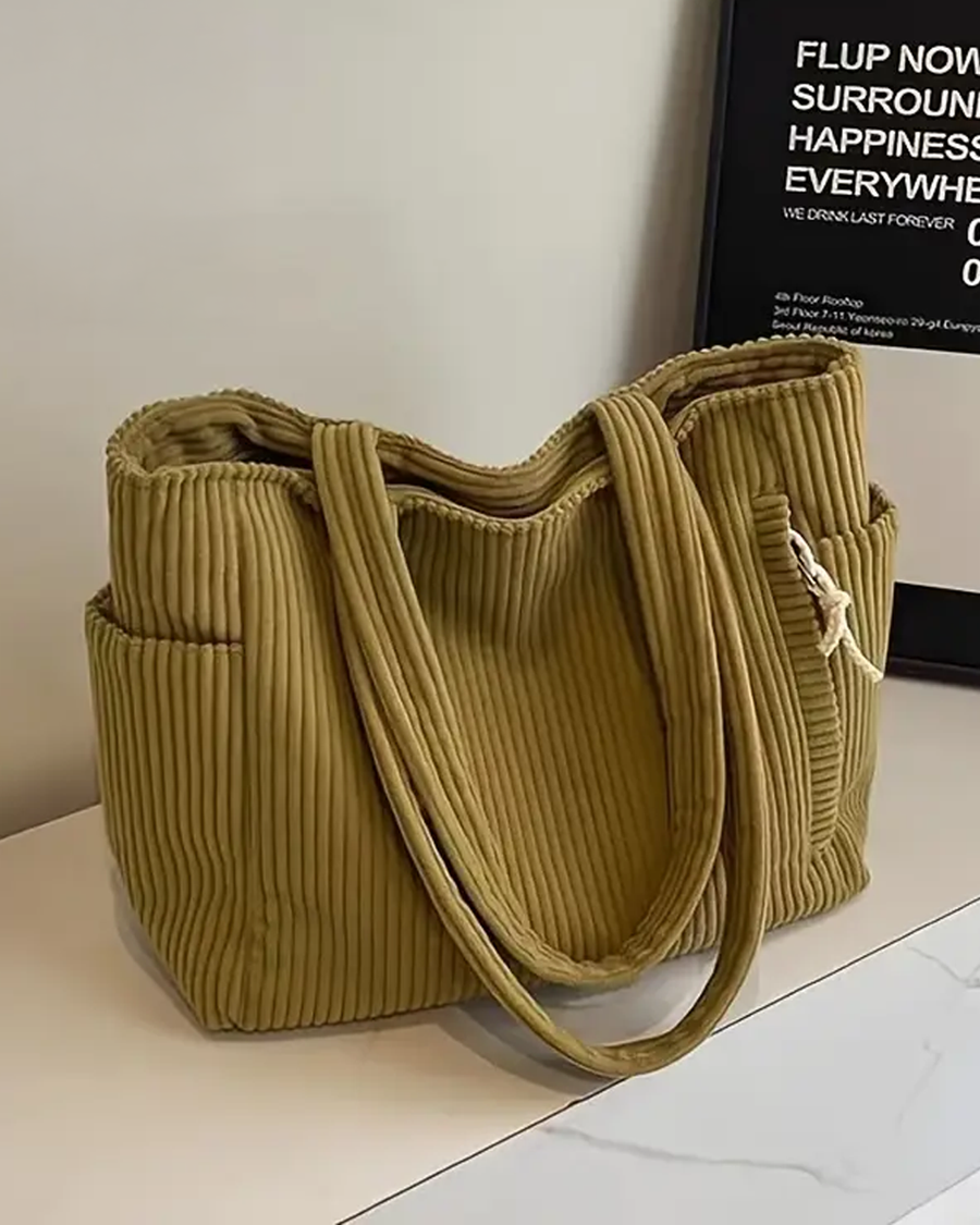 Corduroy tote bag met zijvakken Dames