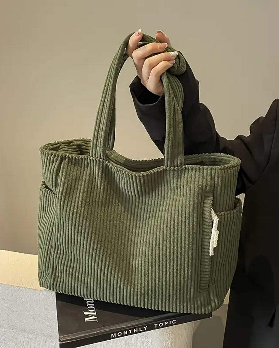 Corduroy tote bag met zijvakken Dames