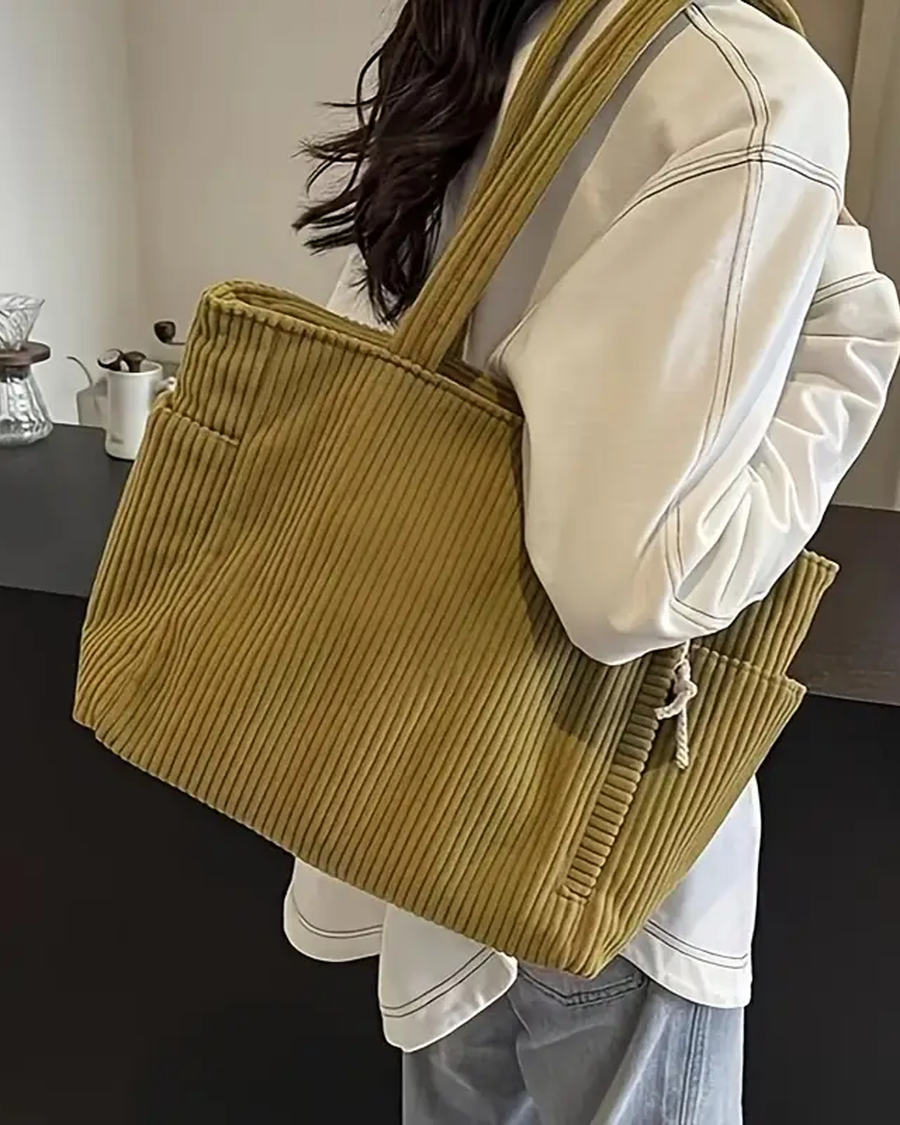 Corduroy tote bag met zijvakken Dames